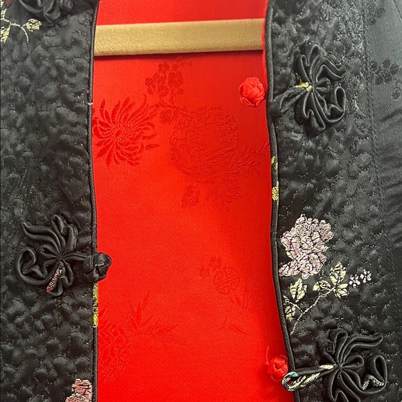 🌺Floral Black Silk Blazer with Red Lining Handmade in China in 1970s and Perfect - Picture 5 of 8